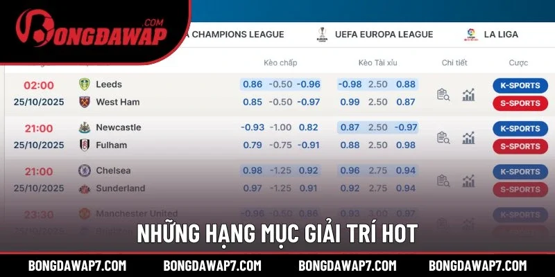Những hạng mục giải trí hot